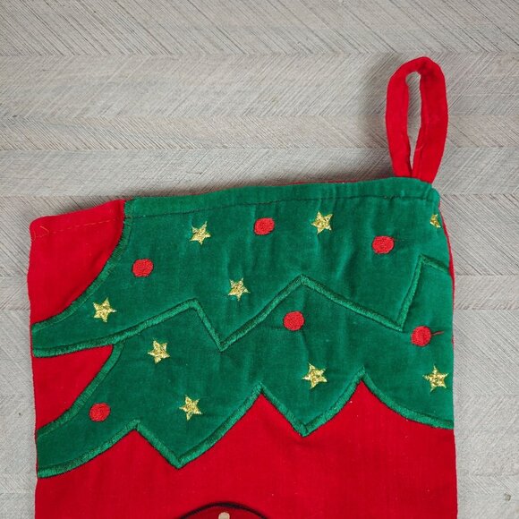Vintage Handmade Christmas Stocking With Felt 3D Santa Design - Picture 4 of 6